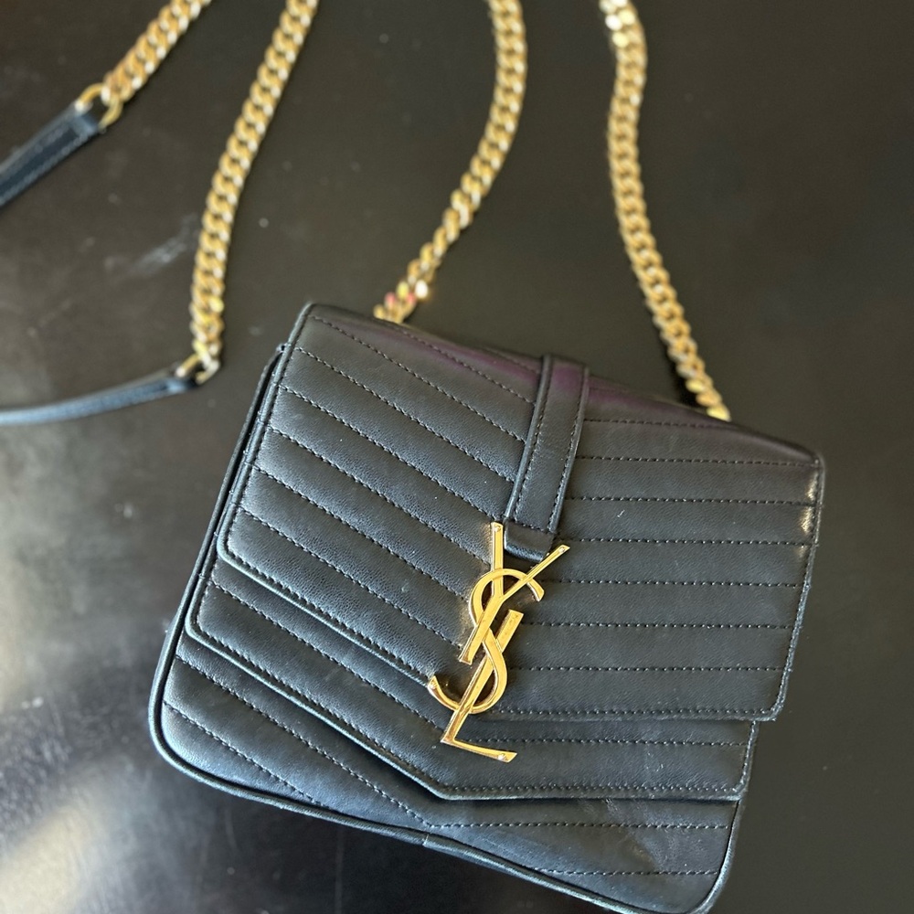 Yves Saint Laurent Black Quilted Leather Crossbody Bag with Gold Hardware